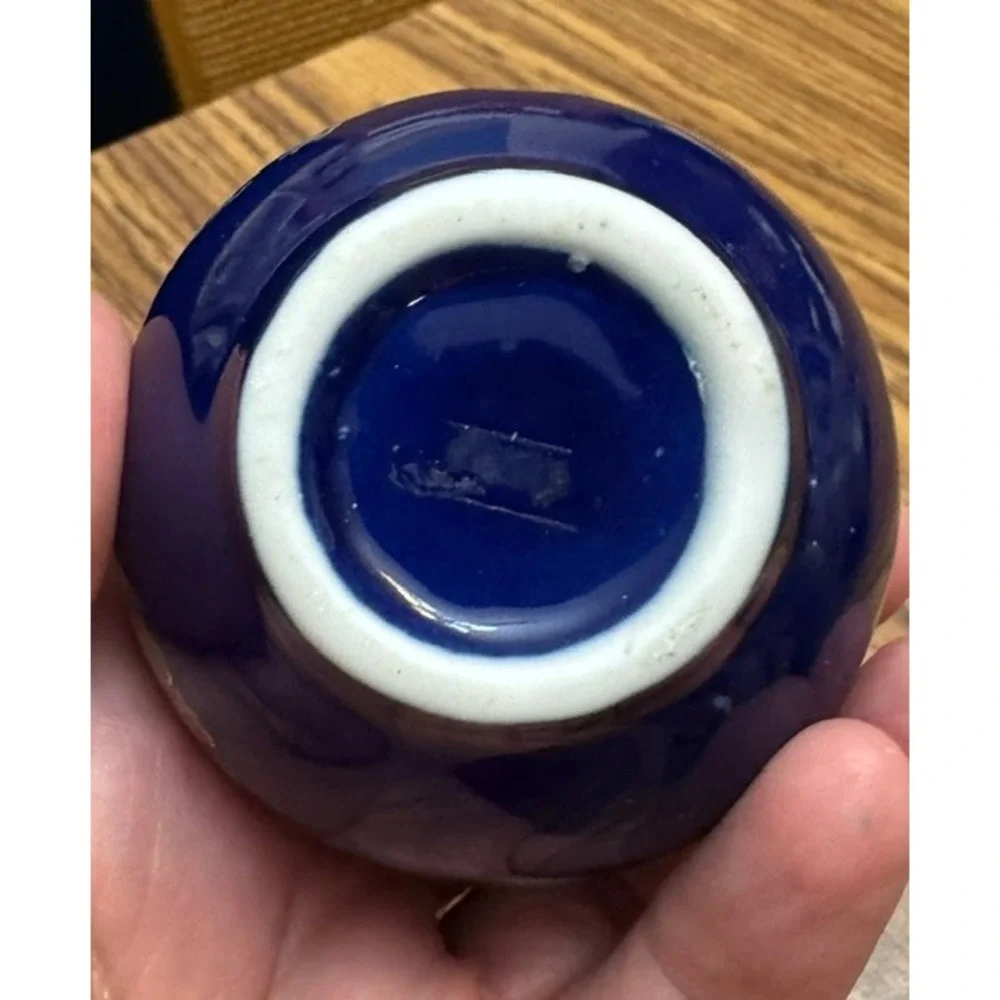 Vintage Cobalt Blue Porcelain Peacock Bud Vase Gold Gilt Floral Chinoiserie 6in